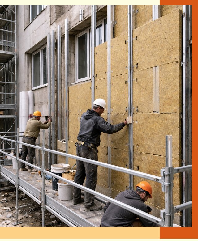 Утепление вентилируемого фасада в Вятских Поляне от 5684 руб/м2 — монтаж и утепление вентфасад | ТепломастерВтс